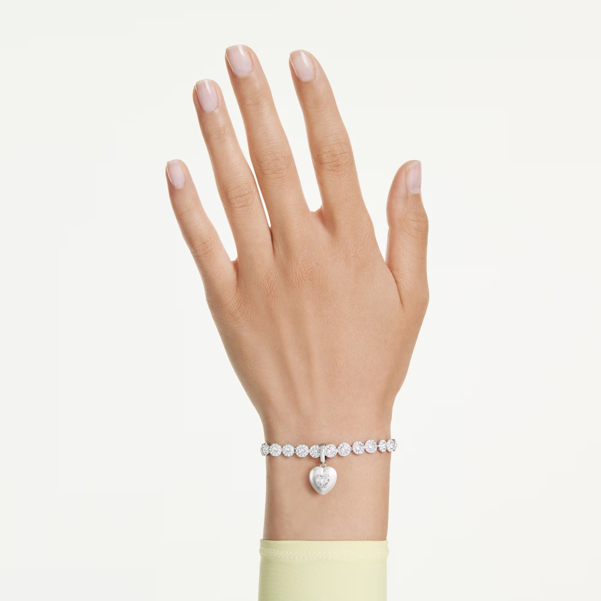 Swarovski Mixed Cuts Pearl Colored Coating Heart Idyllia Charm, White and Rhodium Plated