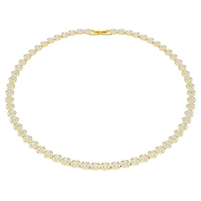 Swarovski Round Cut Small Una Angelic Necklace, White and Gold Tone Plated
