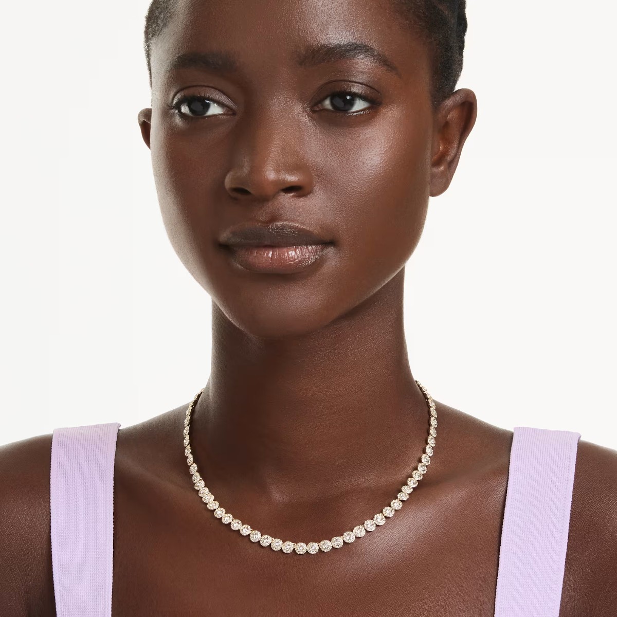 Swarovski Round Cut Small Una Angelic Necklace, White and Gold Tone Plated