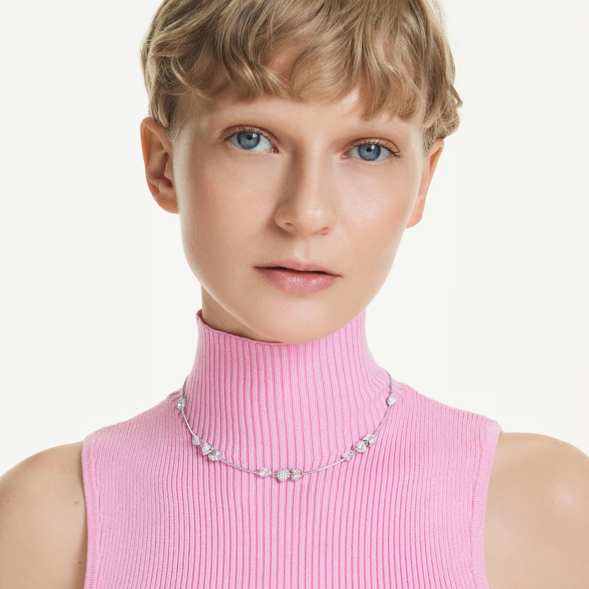 Swarovski Heart with Arrow Idyllia Necklace, White and Rhodium Plated