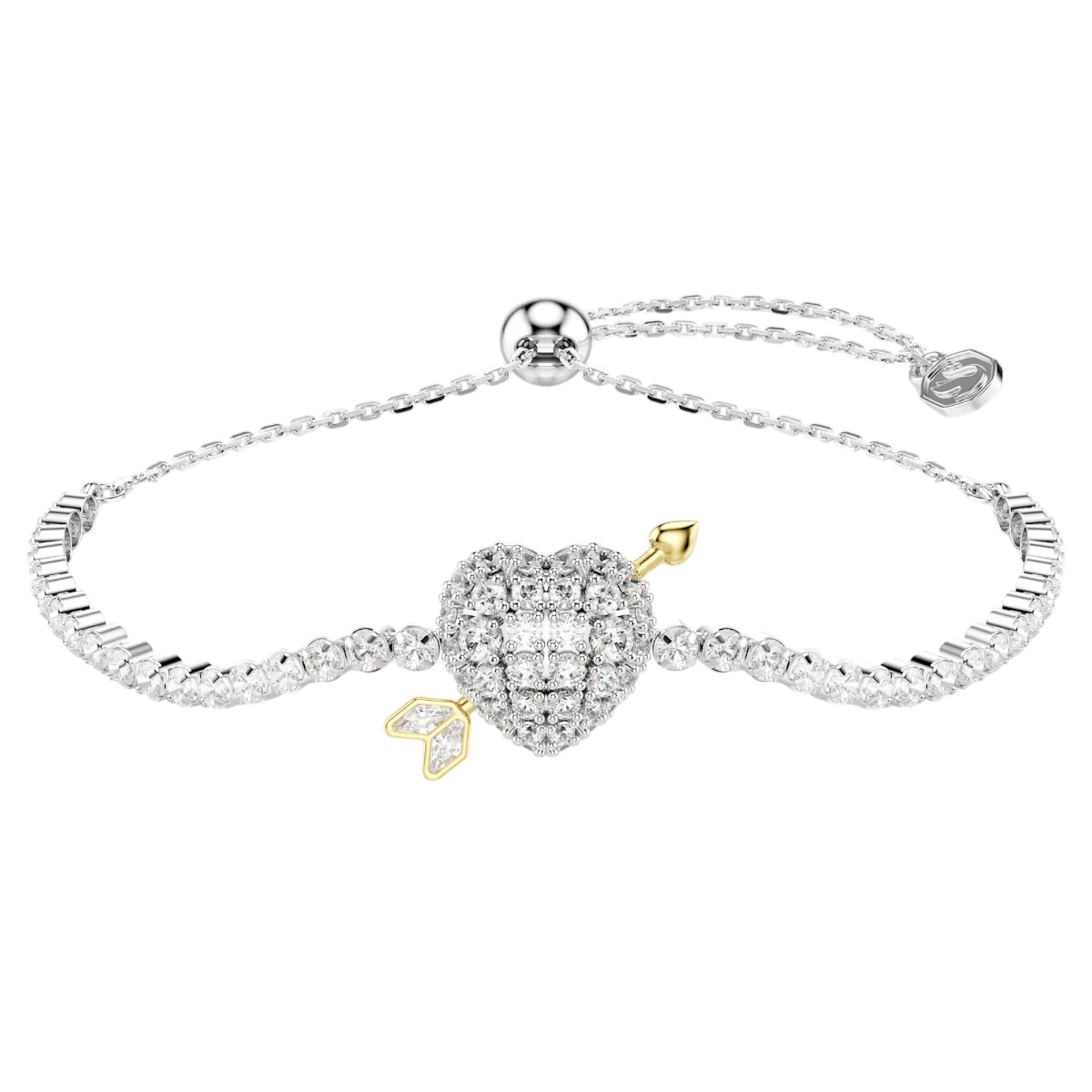 Swarovski Mixed Cuts Heart with Arrow Idyllia Bracelet, White and Rhodium Plated