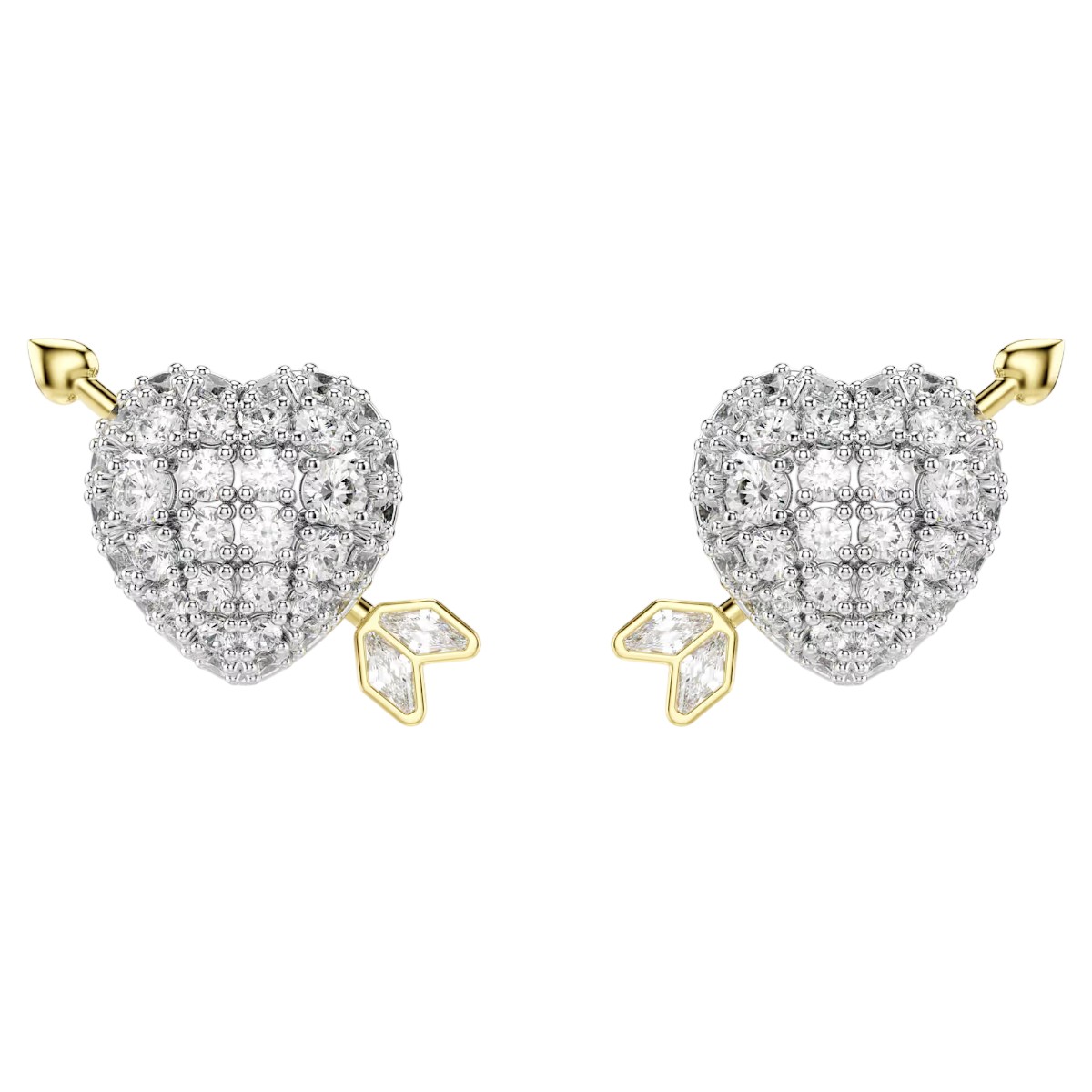 Swarovski Mixed Cuts Heart with Arrow Idyllia Stud Earrings, White and Mixed Metal