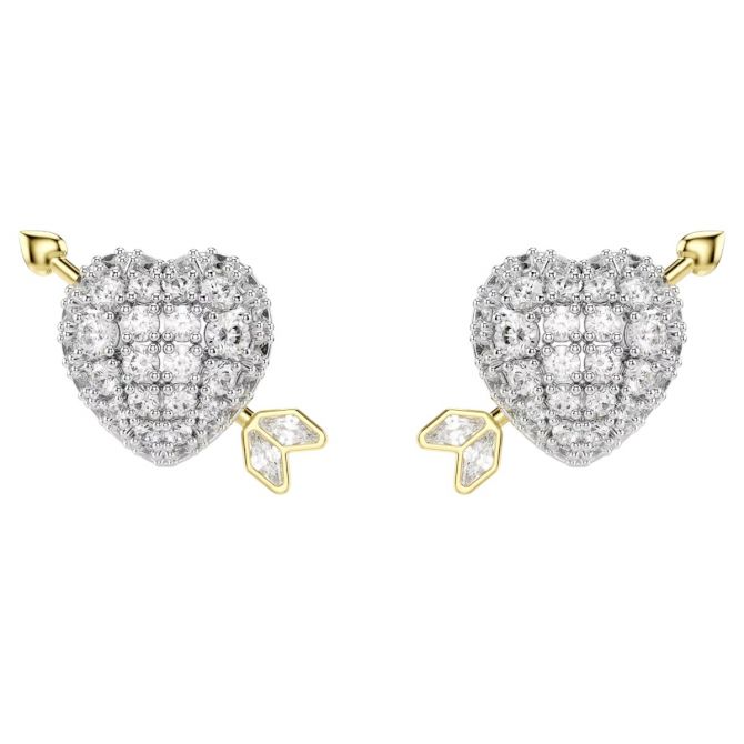 Swarovski Mixed Cuts Heart with Arrow Idyllia Stud Earrings, White and Mixed Metal
