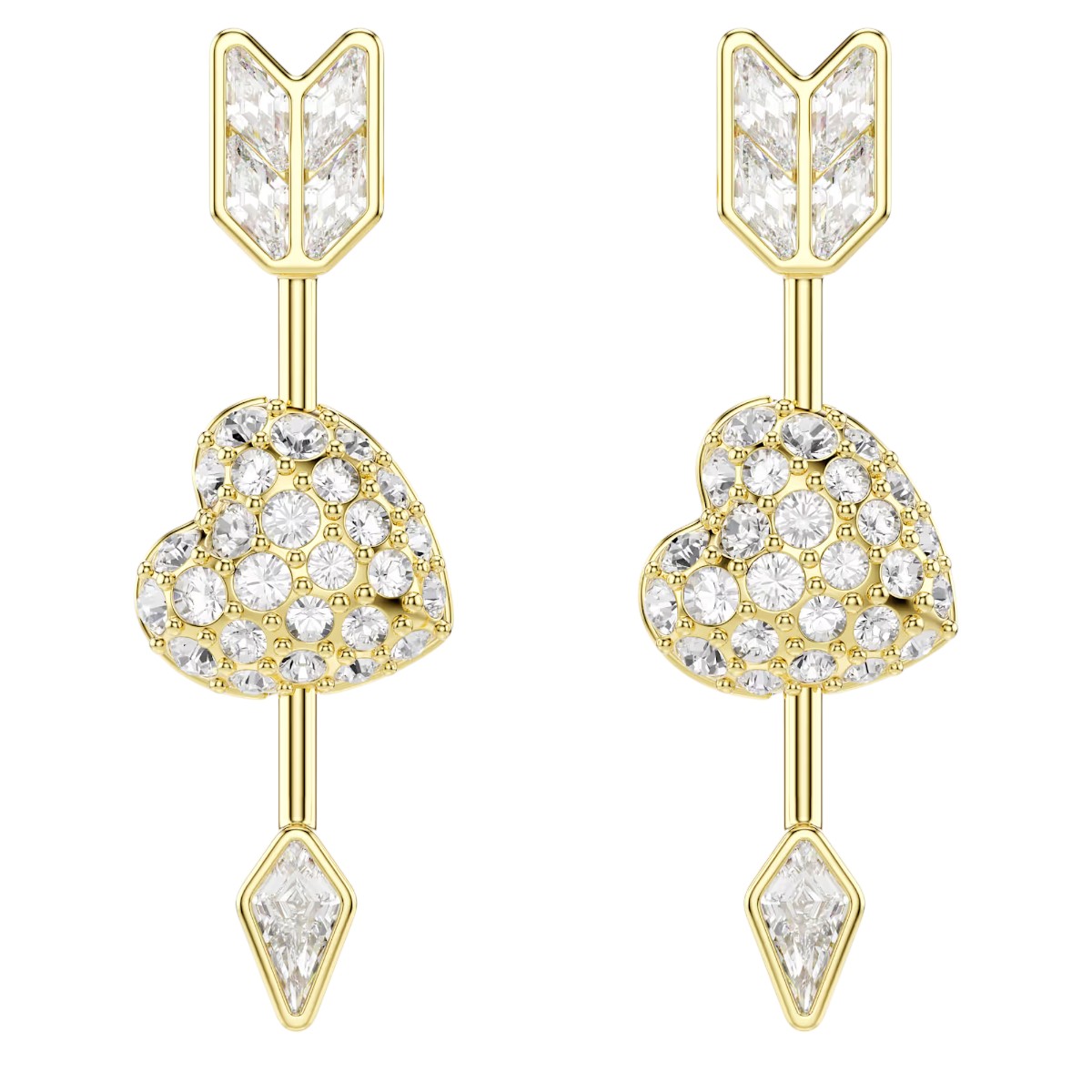 Swarovski Mixed Cuts Heart with Arrow Idyllia Drop Earrings, White and 18k Gold Plated