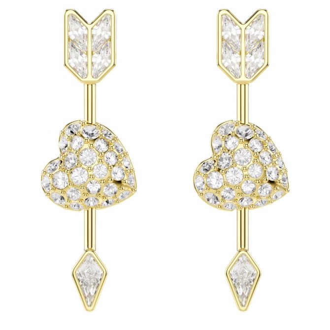 Swarovski Mixed Cuts Heart with Arrow Idyllia Drop Earrings, White and 18k Gold Plated