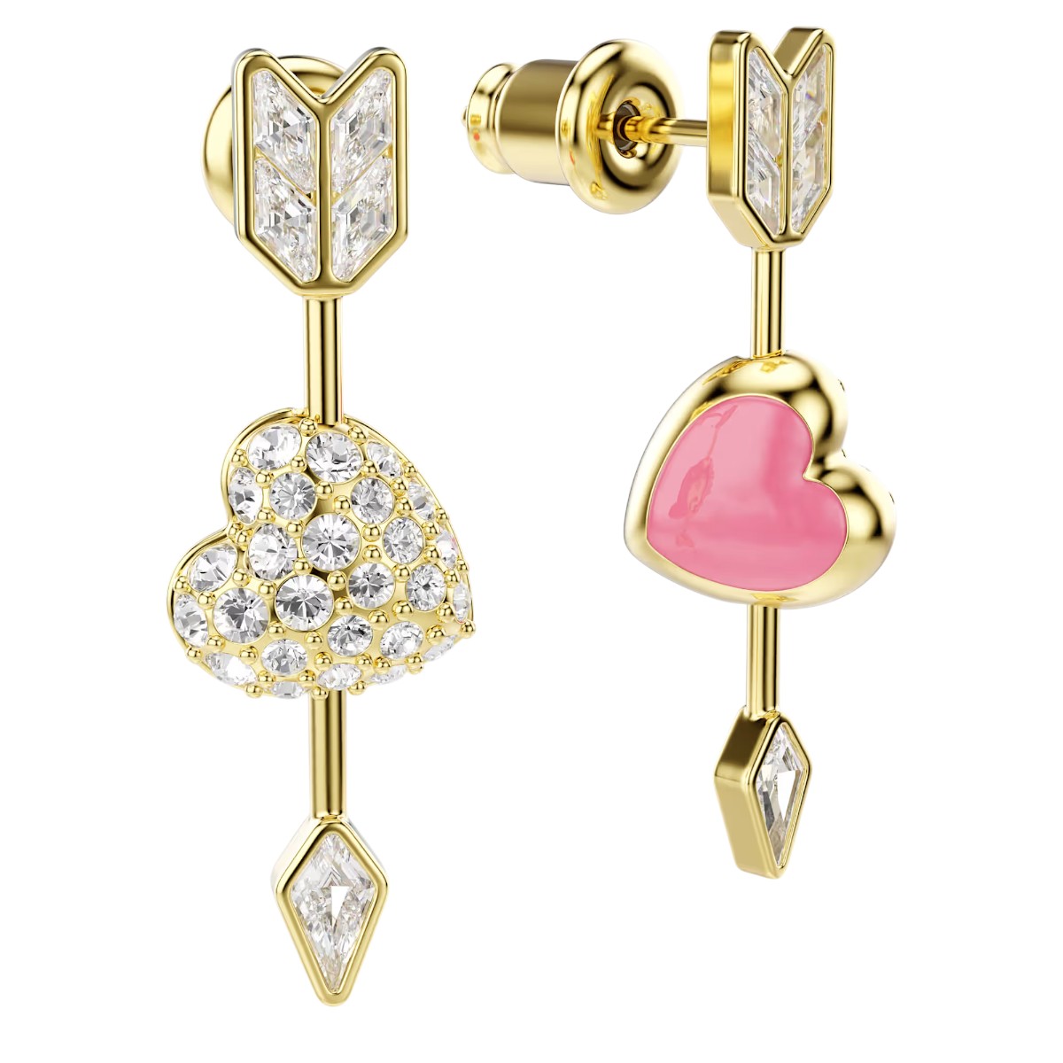 Swarovski Mixed Cuts Heart with Arrow Idyllia Drop Earrings, White and 18k Gold Plated