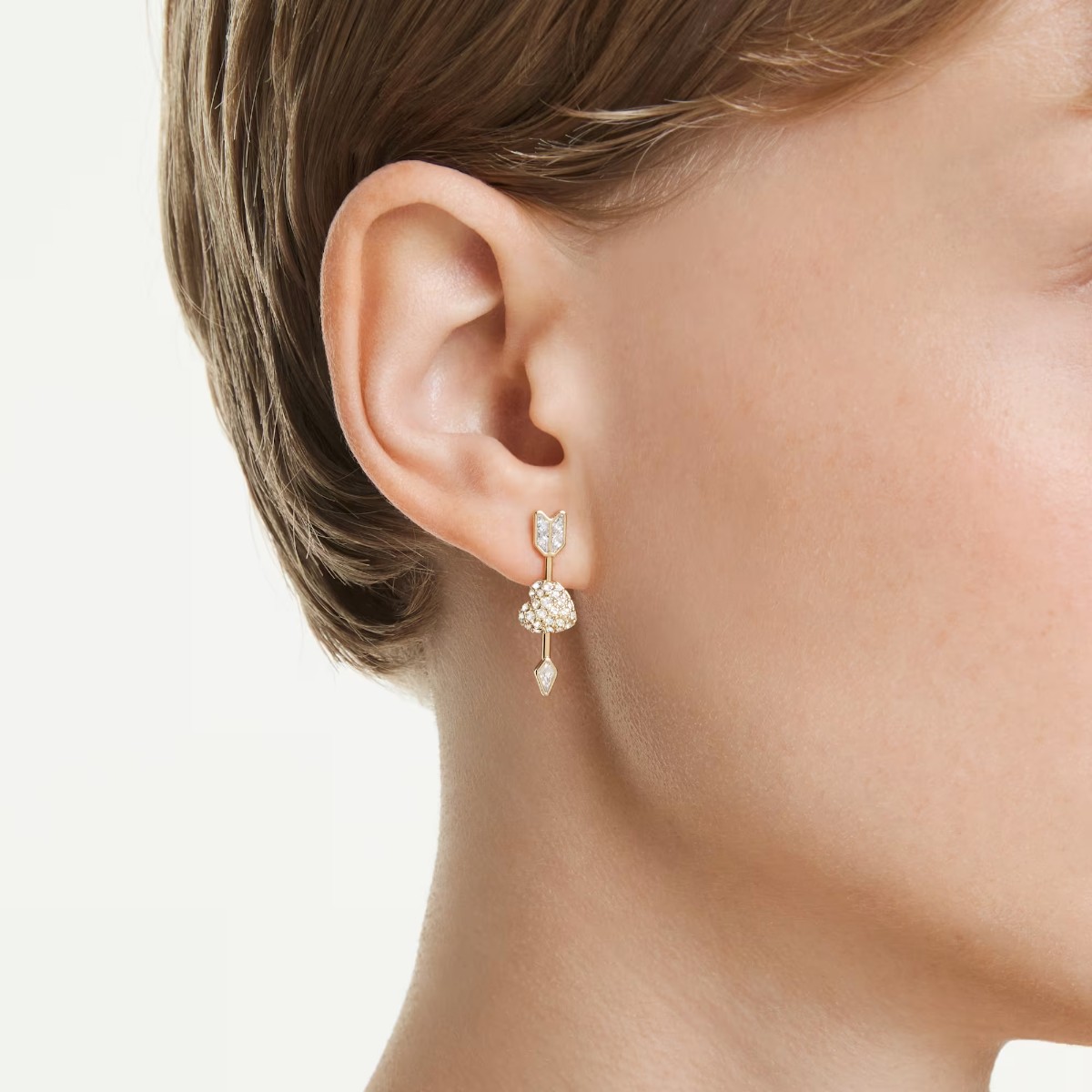 Swarovski Mixed Cuts Heart with Arrow Idyllia Drop Earrings, White and 18k Gold Plated
