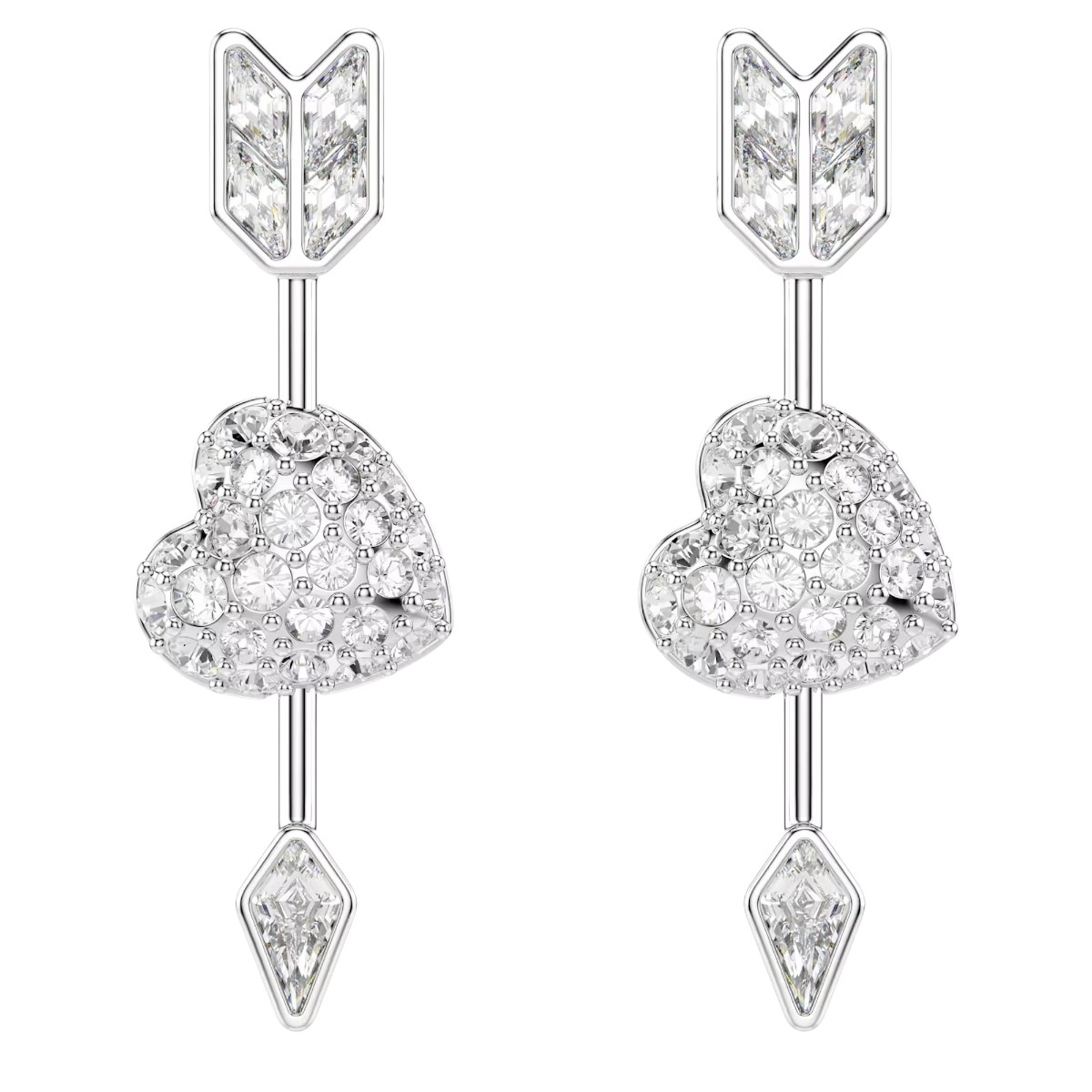 Swarovski Mixed Cuts Heart with Arrow Idyllia Drop Earrings, White and Rhodium Plated