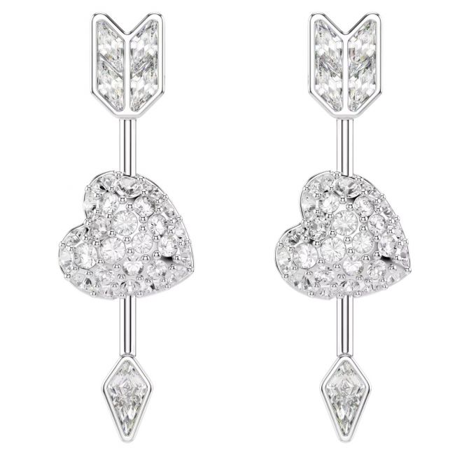 Swarovski Mixed Cuts Heart with Arrow Idyllia Drop Earrings, White and Rhodium Plated