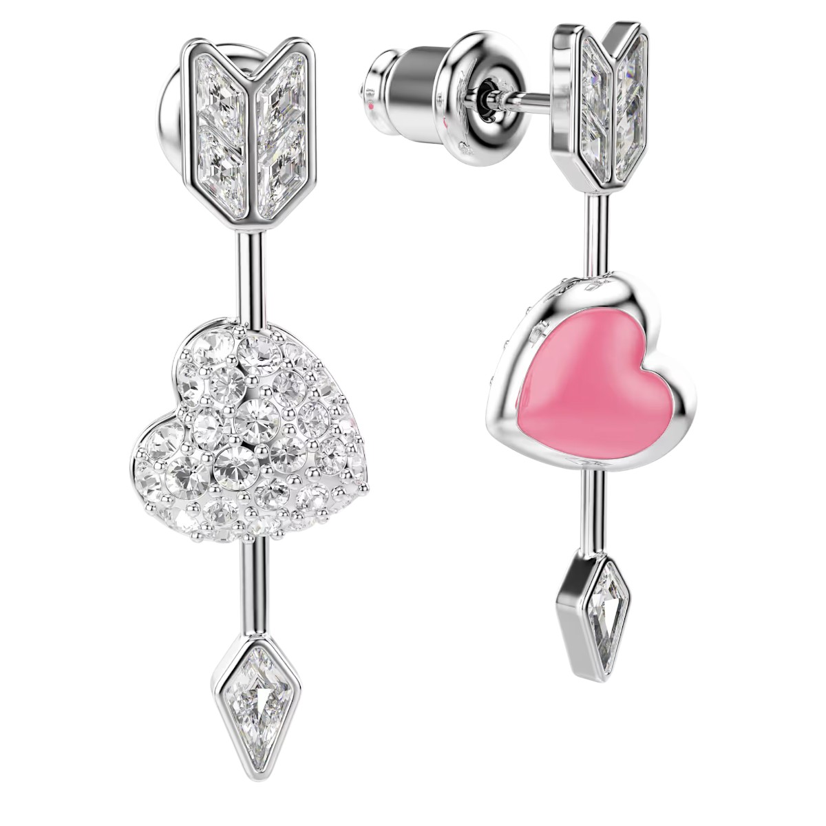 Swarovski Mixed Cuts Heart with Arrow Idyllia Drop Earrings, White and Rhodium Plated