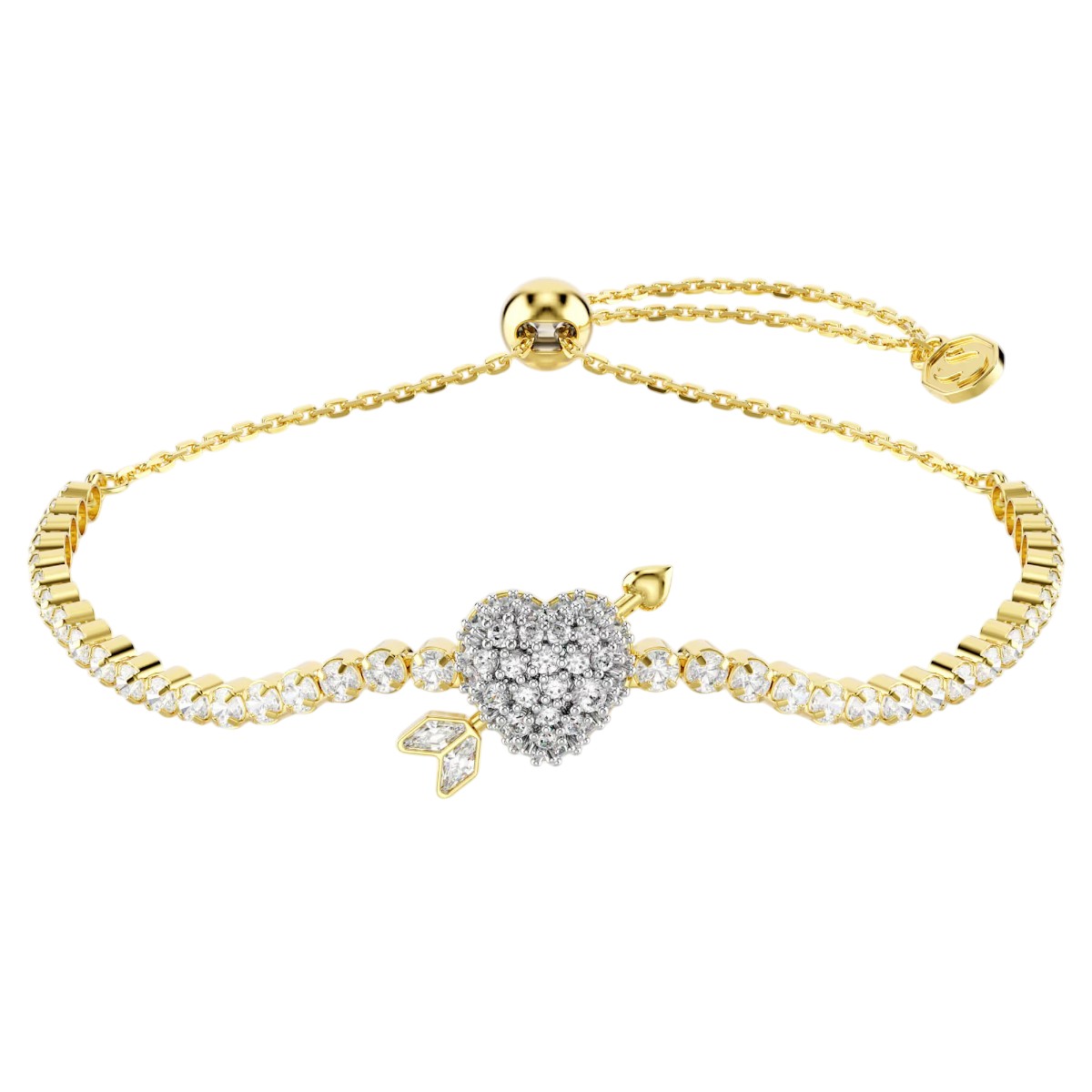 Swarovski Mix Cuts Heart with Arrow Idyllia Bracelet, White and 18k Yellow Gold Finish