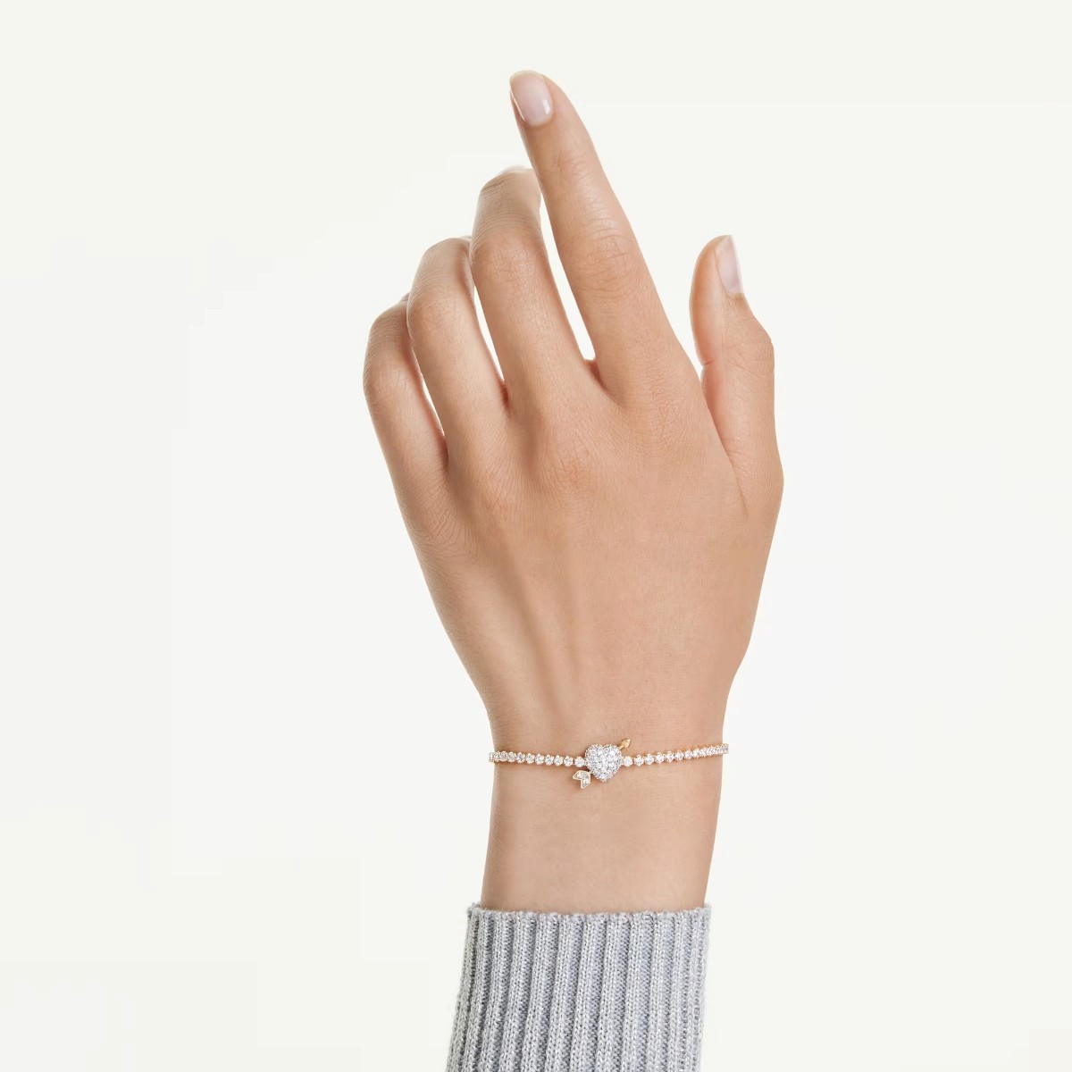Swarovski Mix Cuts Heart with Arrow Idyllia Bracelet, White and 18k Yellow Gold Finish
