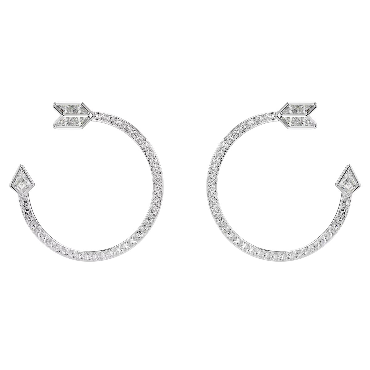 Swarovski Mixed Cuts Arrow Idyllia Hoop Earrings, White and Rhodium Plated