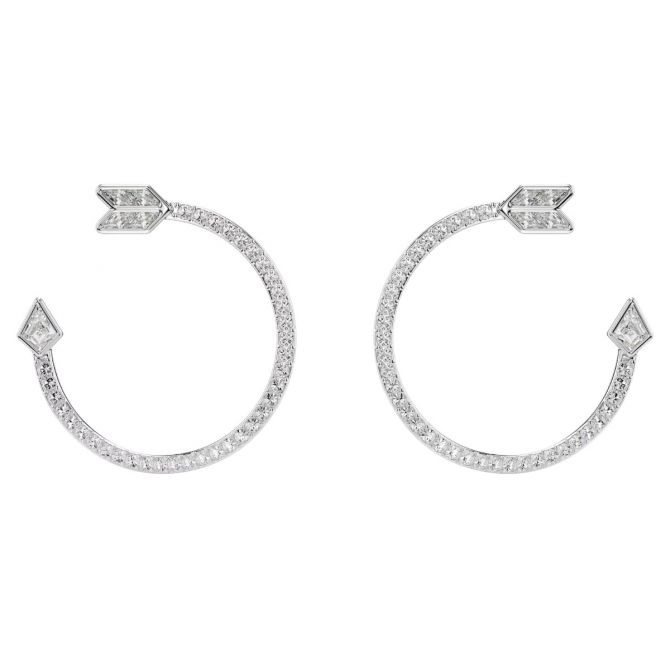 Swarovski Mixed Cuts Arrow Idyllia Hoop Earrings, White and Rhodium Plated