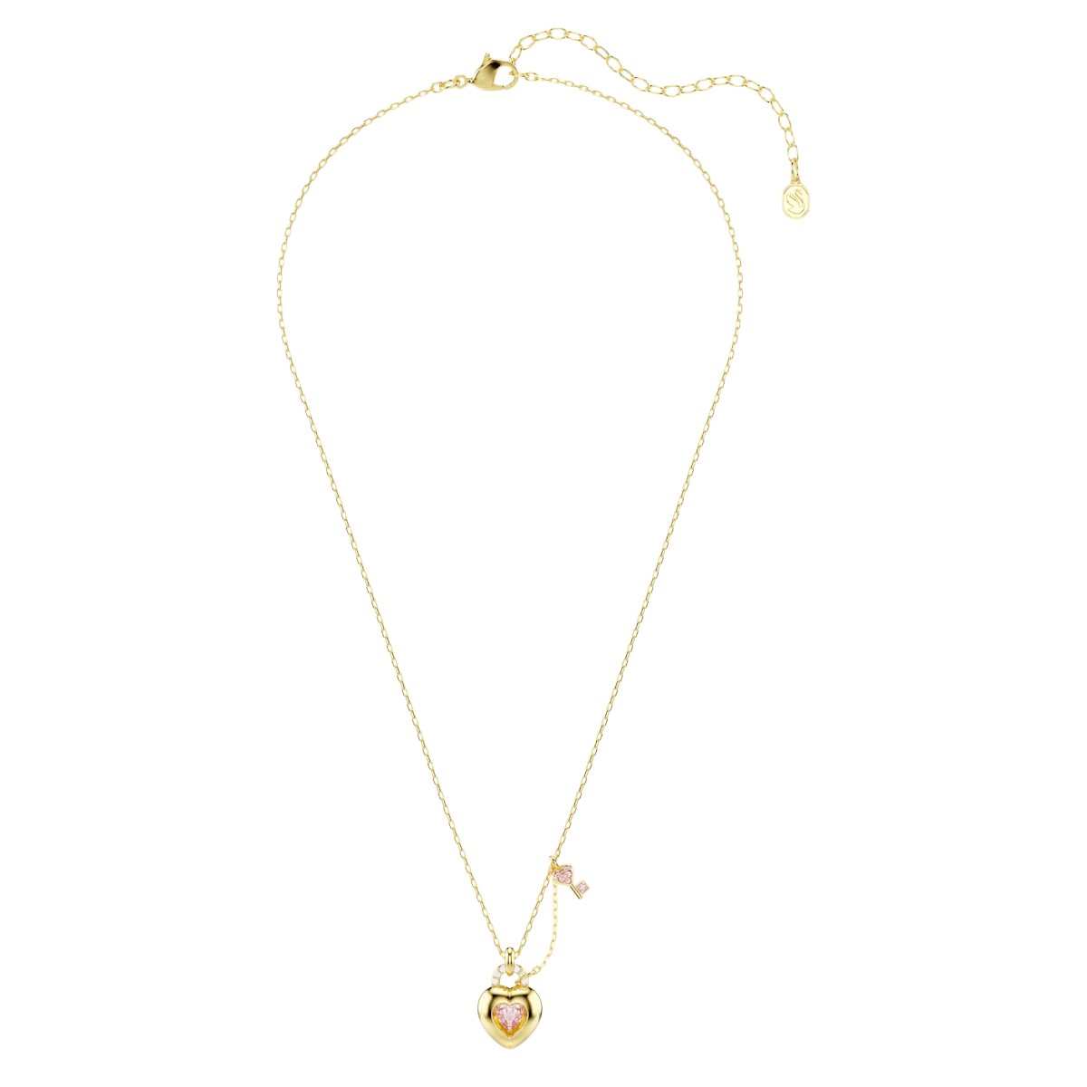 Swarovski Mixed Cuts Heart Connected To Key Idyllia Pendant Necklace, Pink and Gold Tone Plated