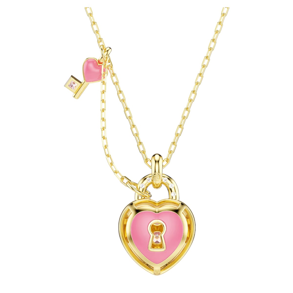 Swarovski Mixed Cuts Heart Connected To Key Idyllia Pendant Necklace, Pink and Gold Tone Plated