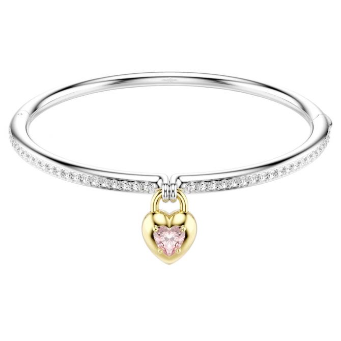 Swarovski Mixed Cuts Heart Idyllia Large Bangle Bracelet, Pink and Mixed metal Finish