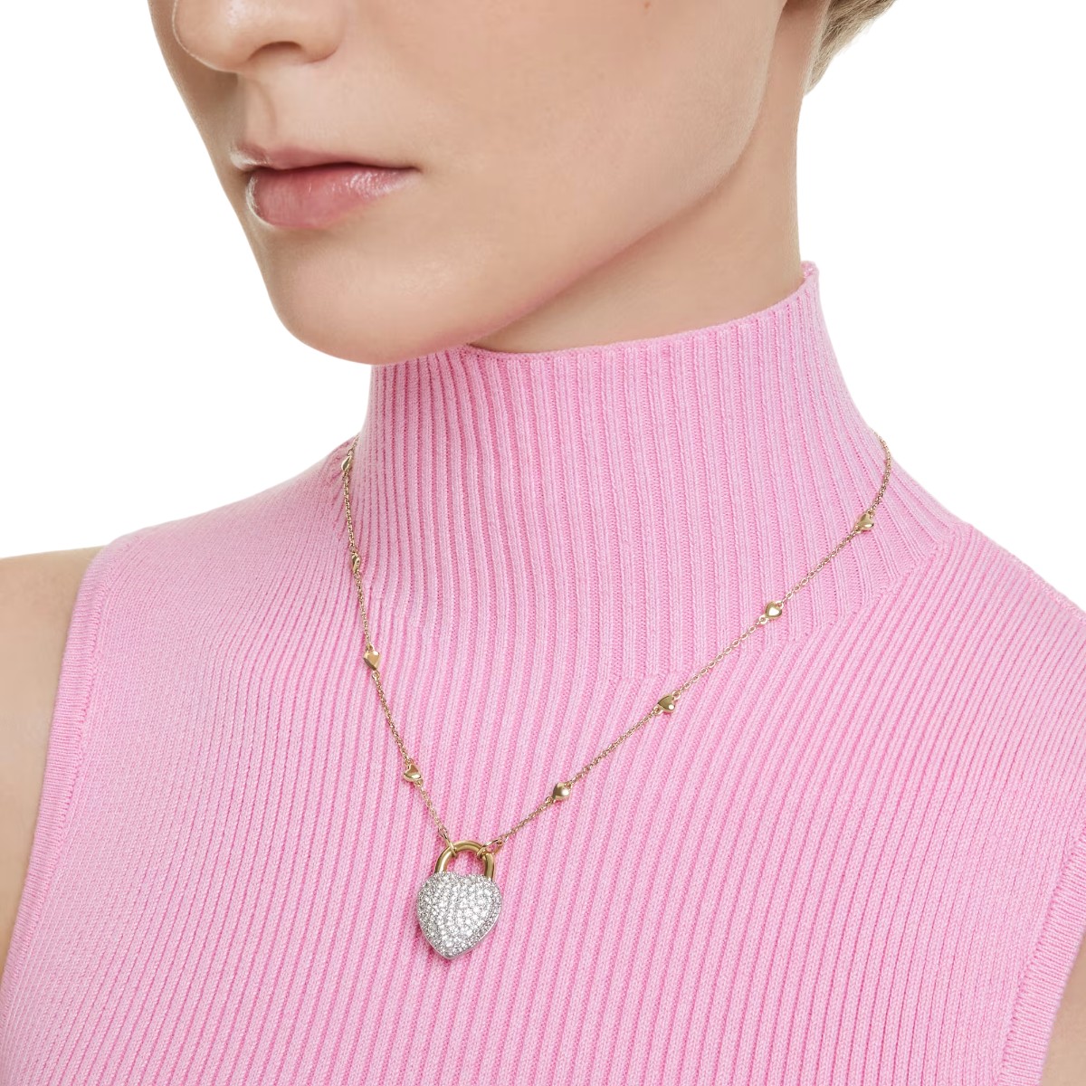 Swarovski Mixed Cuts Heart Idyllia Pendant Necklace, White and Gold Tone Plated