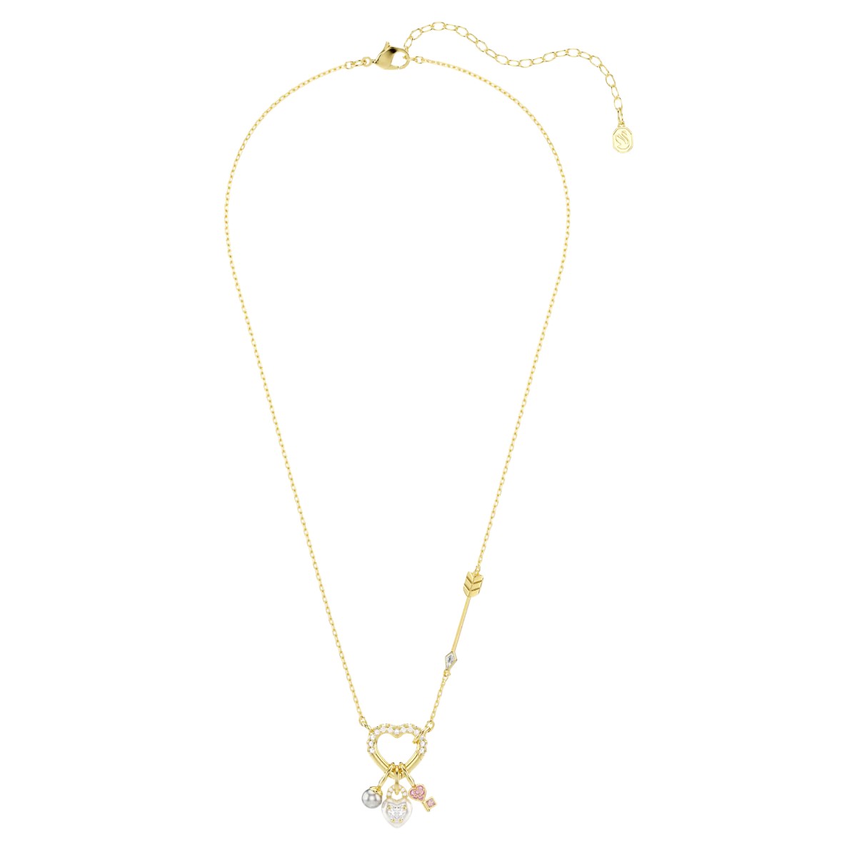 Swarovski Mixed Cuts Heart and Key Idyllia Pendant Necklace, Pink and Gold Tone Plated