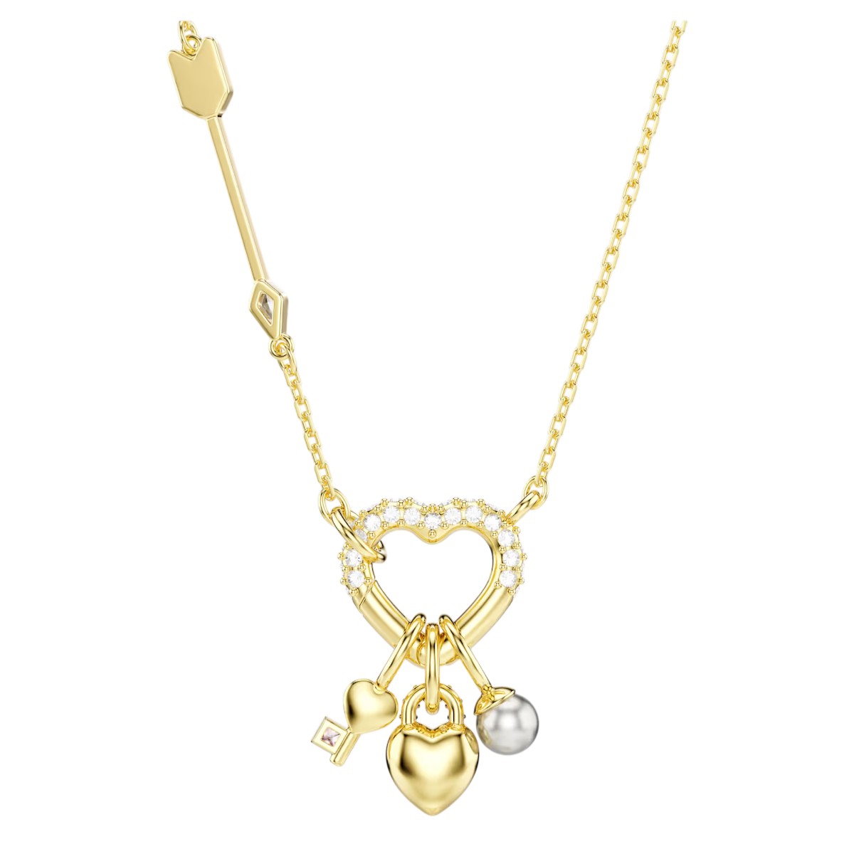 Swarovski Mixed Cuts Heart and Key Idyllia Pendant Necklace, Pink and Gold Tone Plated