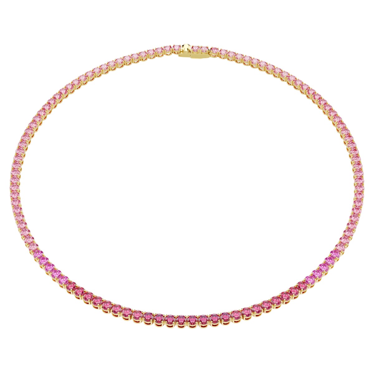 Swarovski Round Cut Matrix Tennis Necklace, Pink and Gold Tone Plated