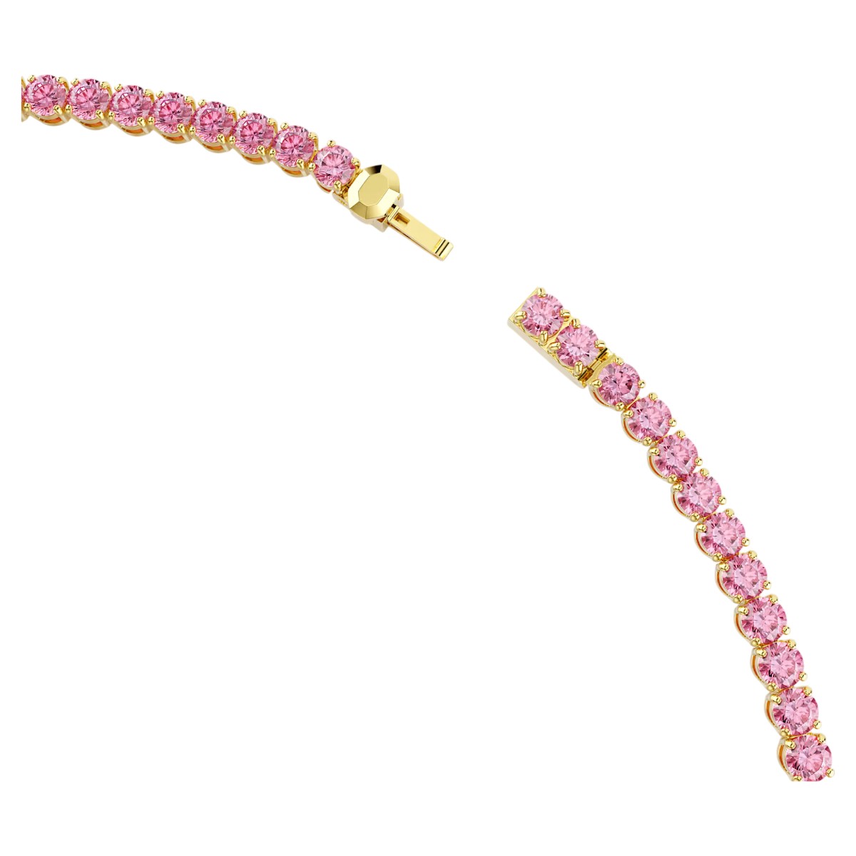 Swarovski Round Cut Matrix Tennis Necklace, Pink and Gold Tone Plated