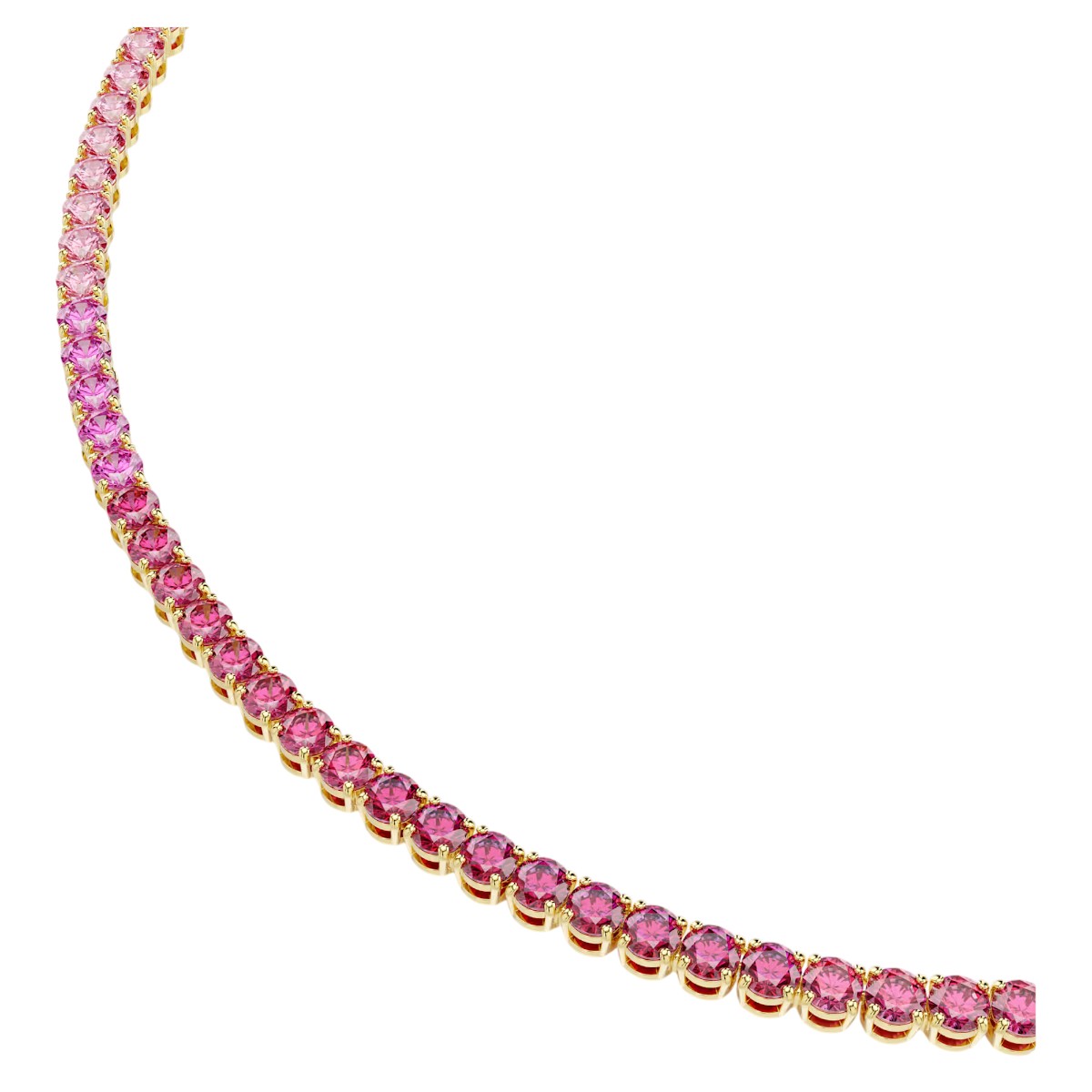 Swarovski Round Cut Matrix Tennis Necklace, Pink and Gold Tone Plated