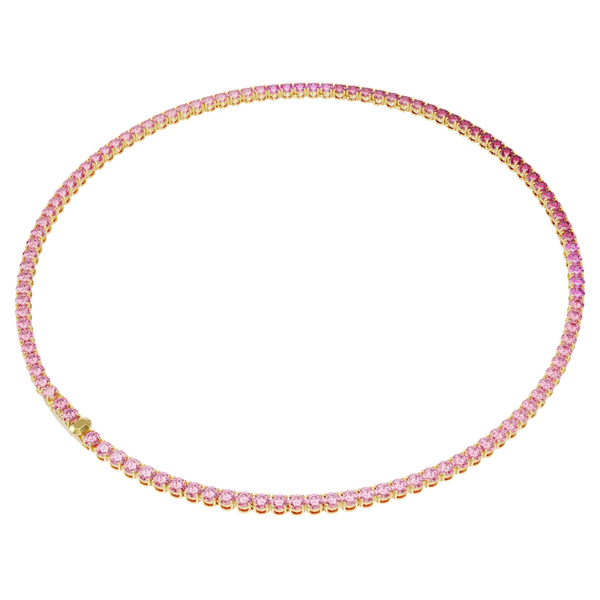 Swarovski Round Cut Matrix Tennis Necklace, Pink and Gold Tone Plated