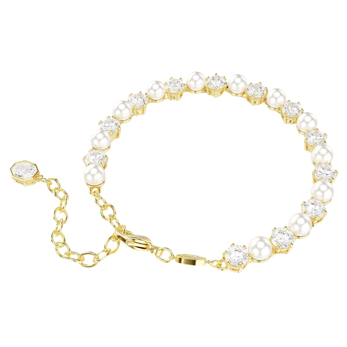 Swarovski Crystal Pearl Round Cut Matrix Tennis Bracelet, White and 18k Yellow Gold Finish
