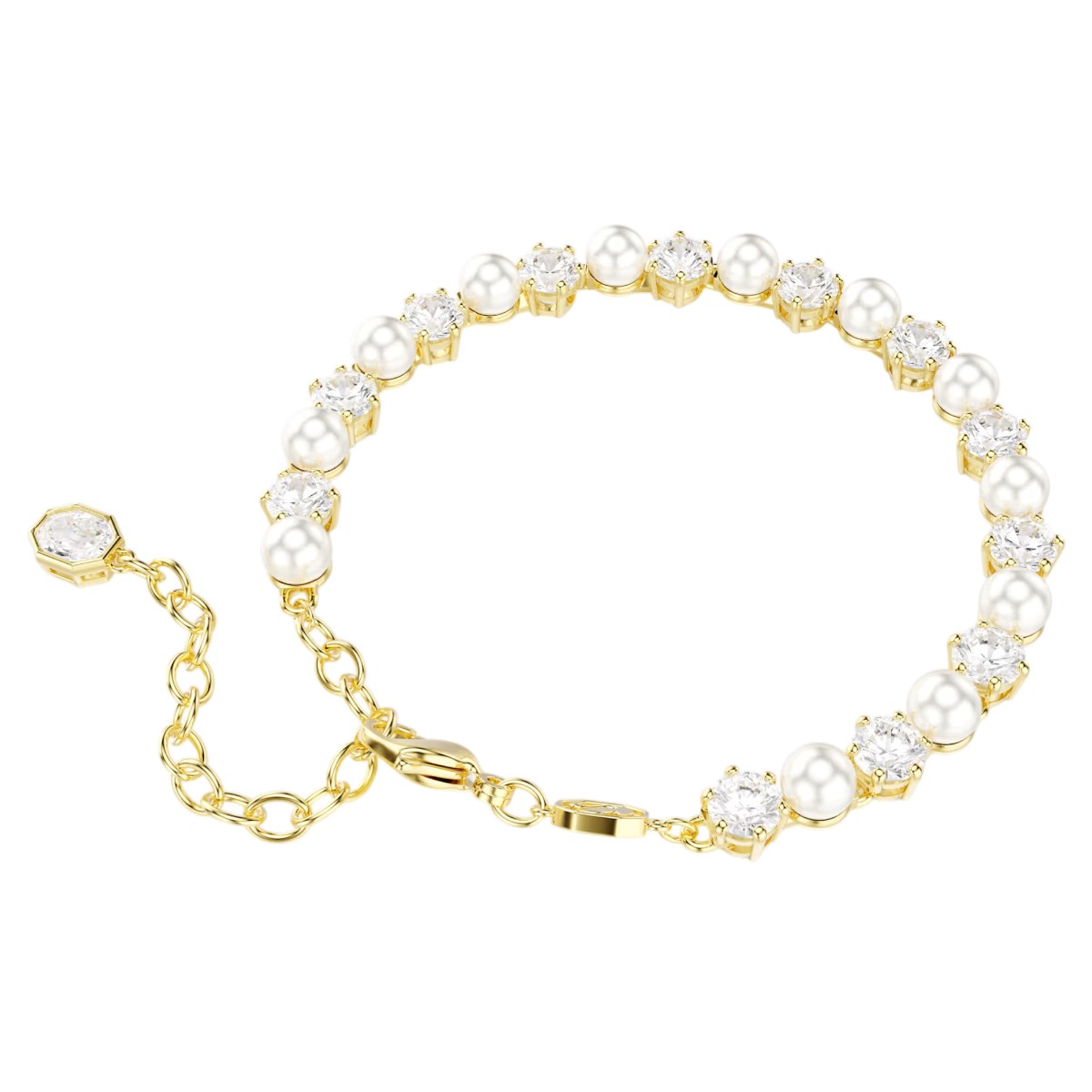 Swarovski Crystal Pearl Round Cut Matrix Tennis Bracelet, White and 18k Yellow Gold Finish