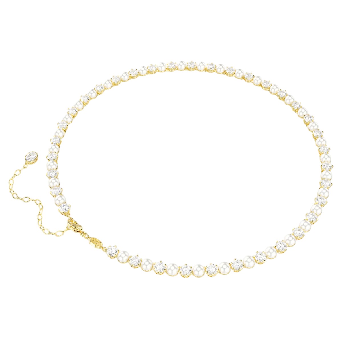 Swarovski Crystal Pearl Round Cut Matrix Tennis Necklace, White and 18k Yellow Gold Finish