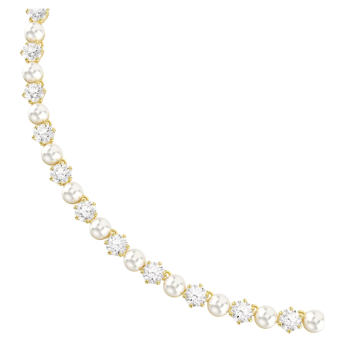 Swarovski Crystal Pearl Round Cut Matrix Tennis Necklace, White and 18k Yellow Gold Finish