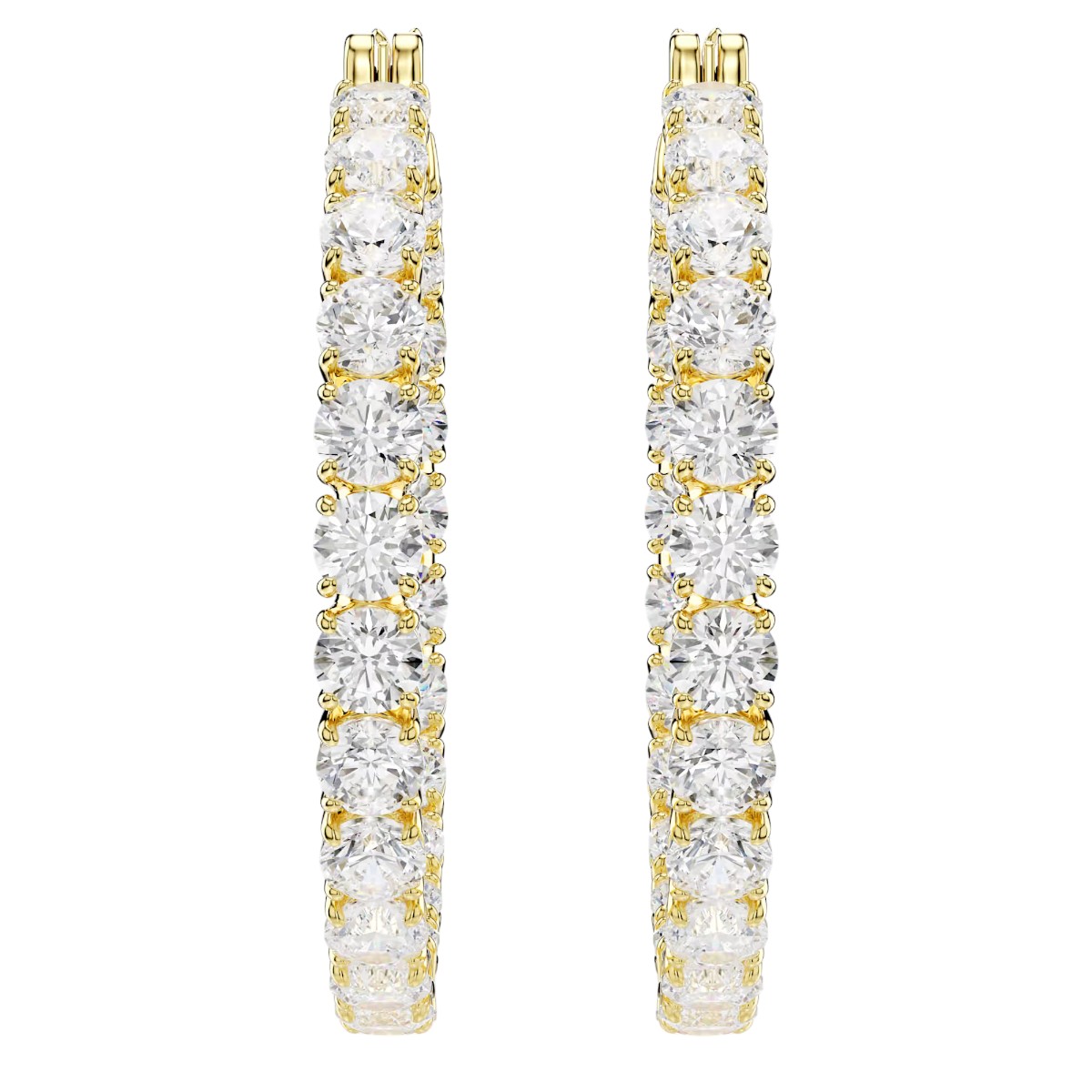Swarovski Round Cut Matrix Hoop Earrings, White and Gold Tone Plated