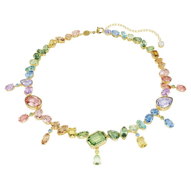 Swarovski Mixed Cuts Dangling Crystals Gema Necklace, Multicolored and Gold Tone Plated