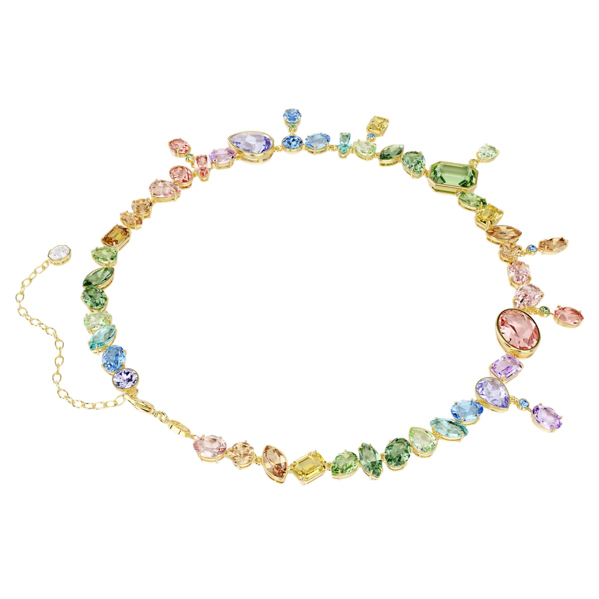 Swarovski Mixed Cuts Dangling Crystals Gema Necklace, Multicolored and Gold Tone Plated