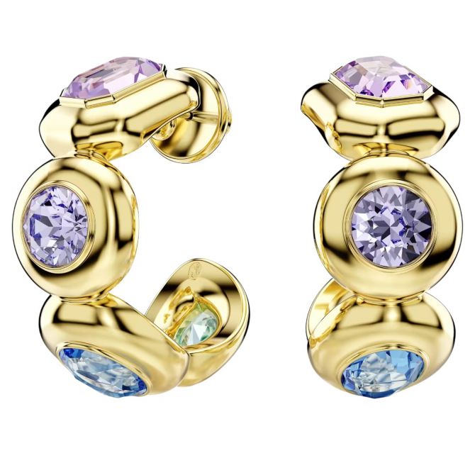 Swarovski Mixed Cuts Gema Hoop Earrings, Multicolored and Gold Tone Plated