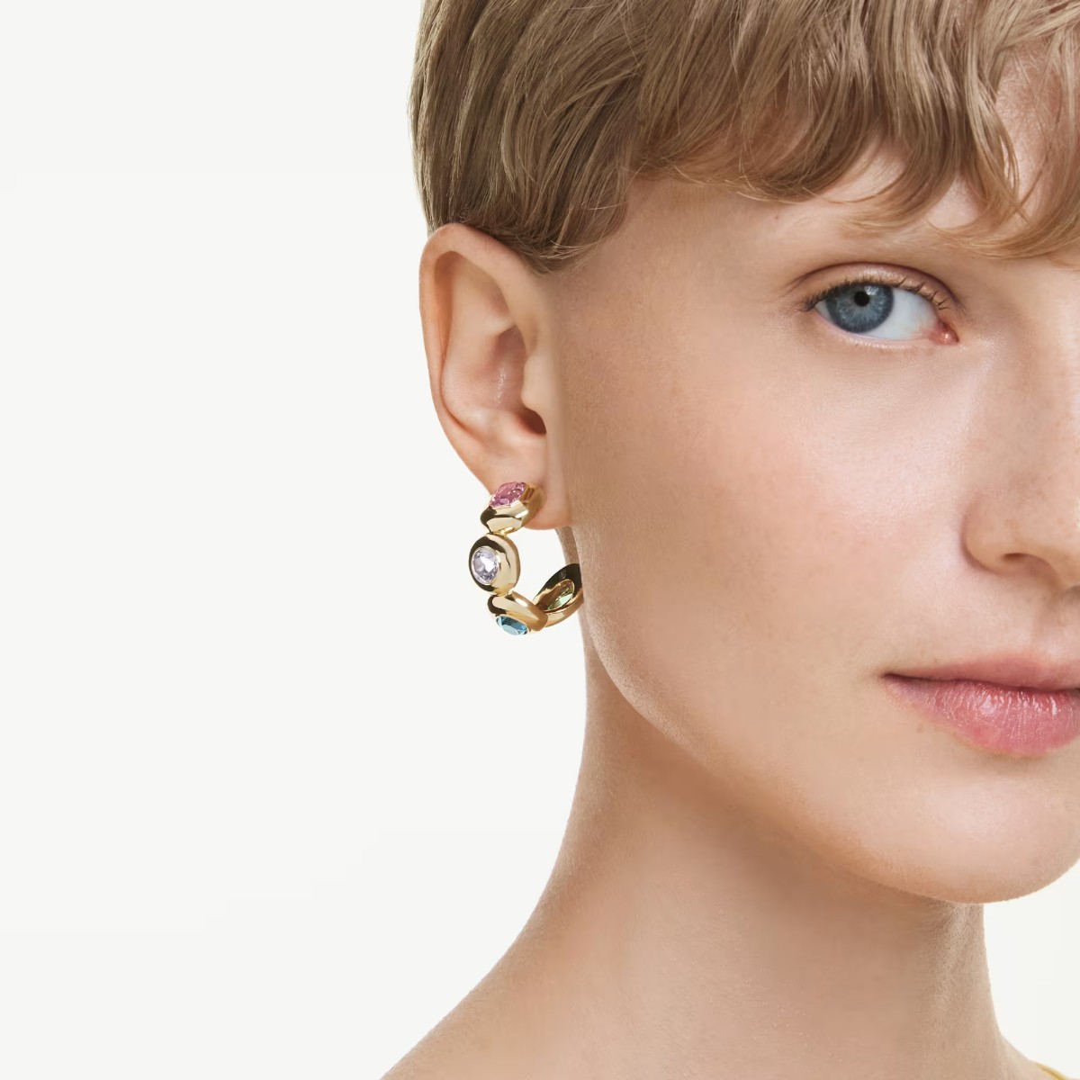 Swarovski Mixed Cuts Gema Hoop Earrings, Multicolored and Gold Tone Plated