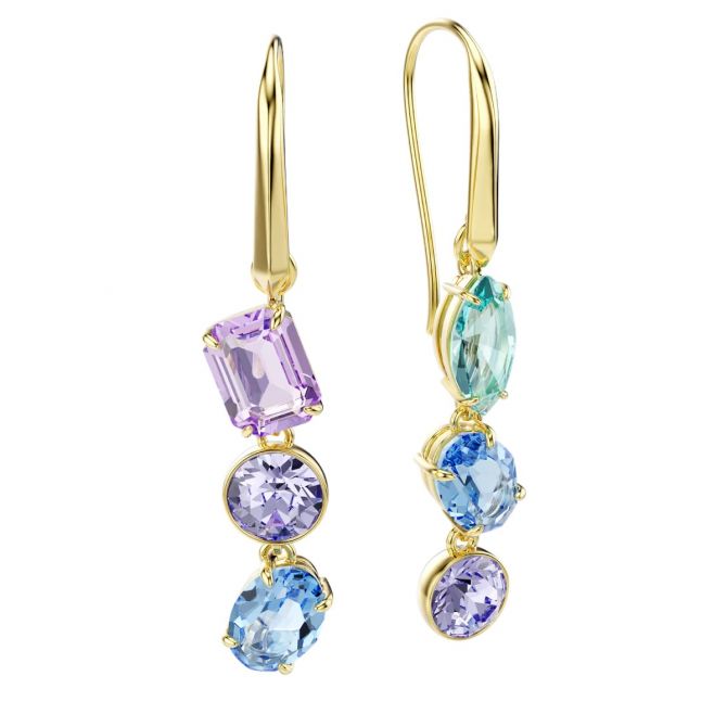 Swarovski Asymmetrical Design Mixed Cuts Gema Drop Earrings, Multicolored and Gold Tone Plated