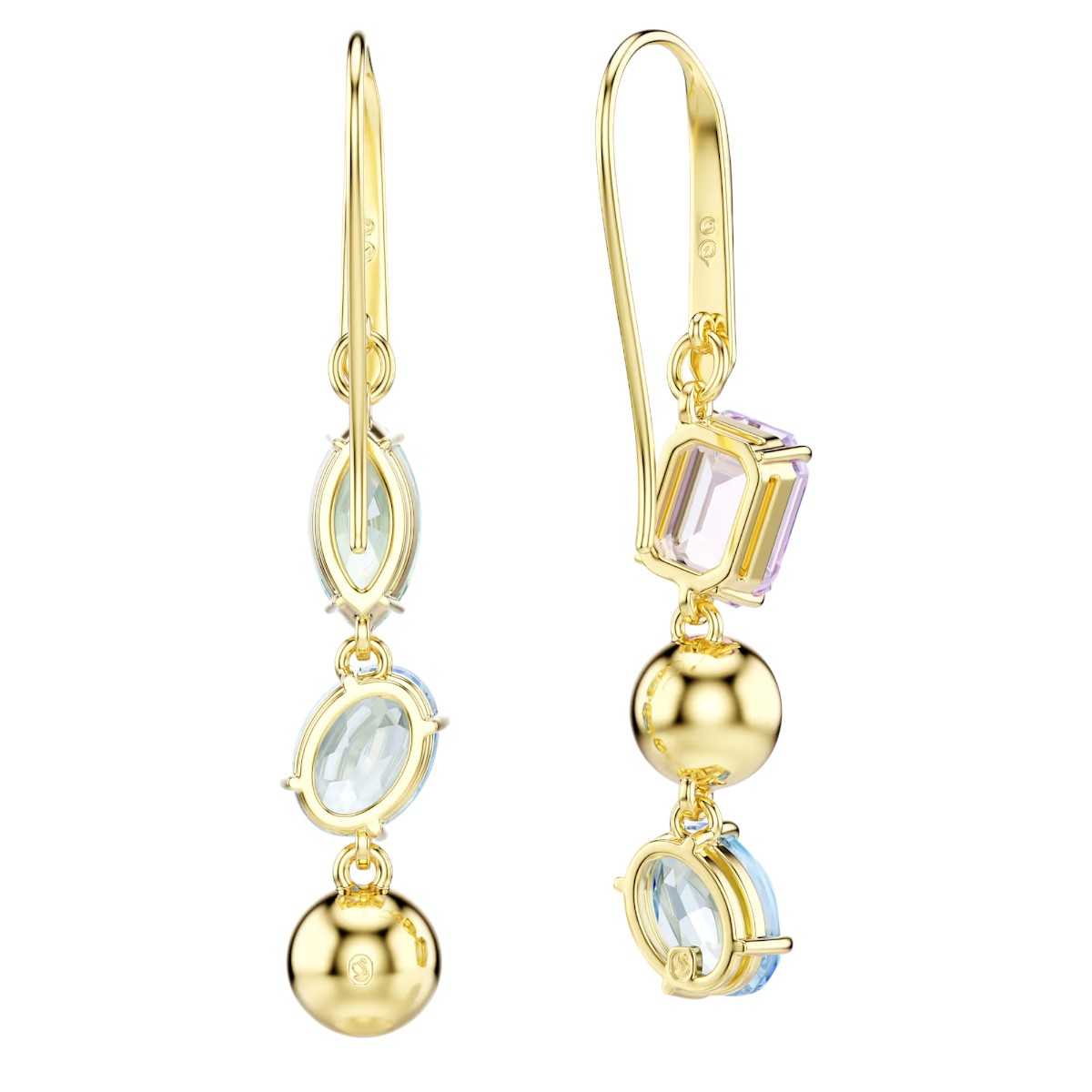 Swarovski Asymmetrical Design Mixed Cuts Gema Drop Earrings, Multicolored and Gold Tone Plated