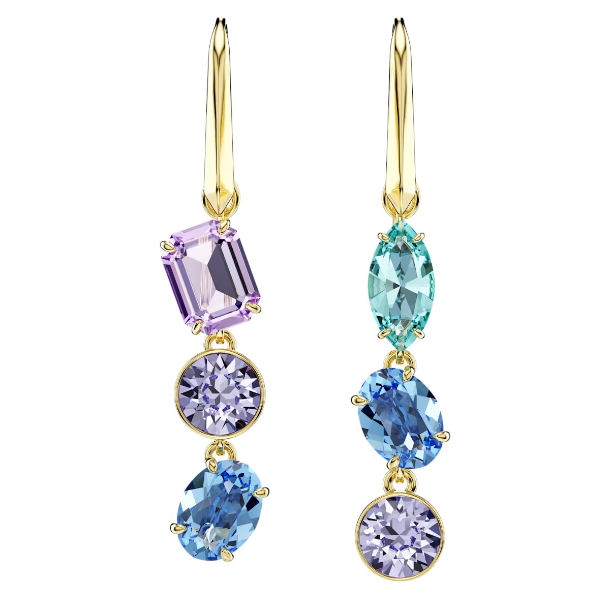 Swarovski Asymmetrical Design Mixed Cuts Gema Drop Earrings, Multicolored and Gold Tone Plated