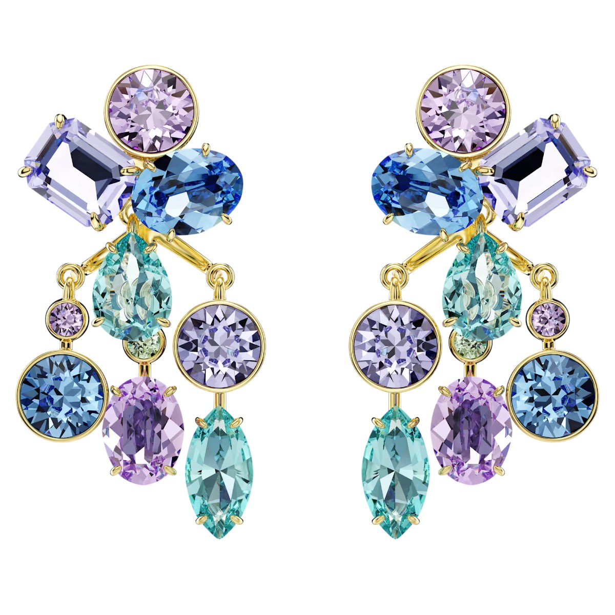 Swarovski Mixed Cuts Gema Earring Jackets, Multicolored and Gold Tone Plated