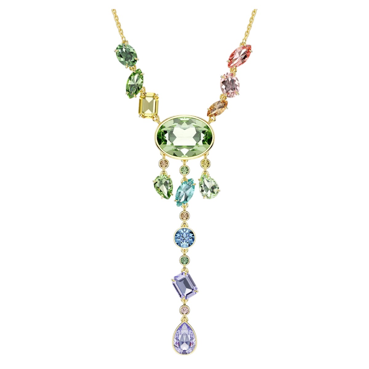 Swarovski Mixed Cuts Gema Y Necklace, Multicolored and 18k Yellow Gold Finish