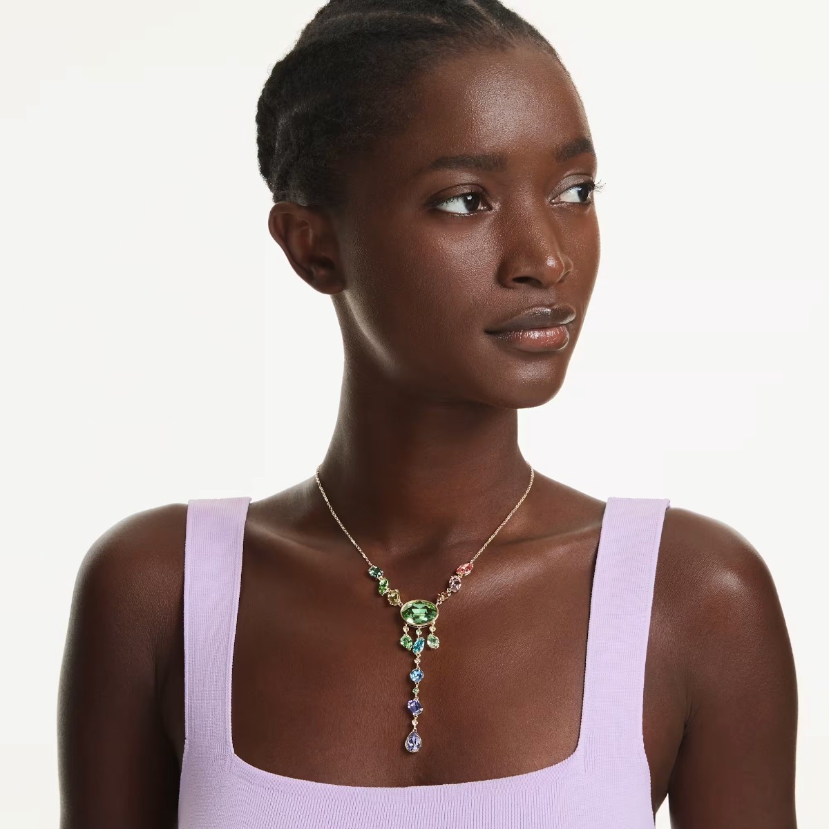 Swarovski Mixed Cuts Gema Y Necklace, Multicolored and 18k Yellow Gold Finish