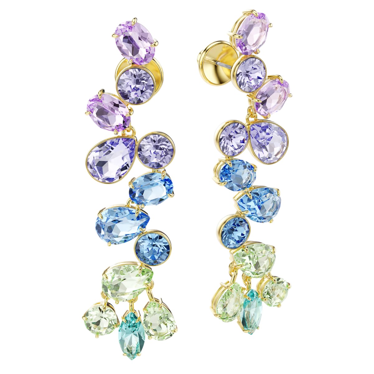 Swarovski Mixed Cuts Chandelier Long Gema Drop Earrings, Multicolored and Gold Tone Plated