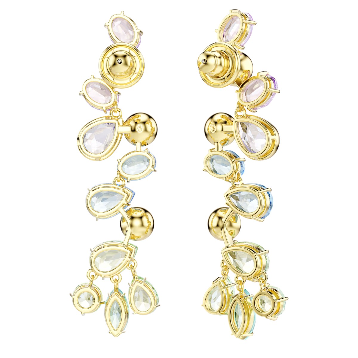 Swarovski Mixed Cuts Chandelier Long Gema Drop Earrings, Multicolored and Gold Tone Plated