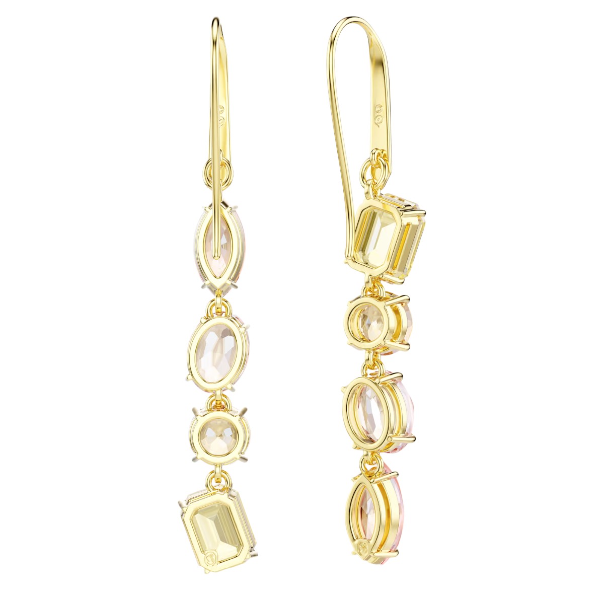 Swarovski Mixed Cuts Asymmetrical Gema Drop Earrings, Pink and 18k Yellow Gold Finish