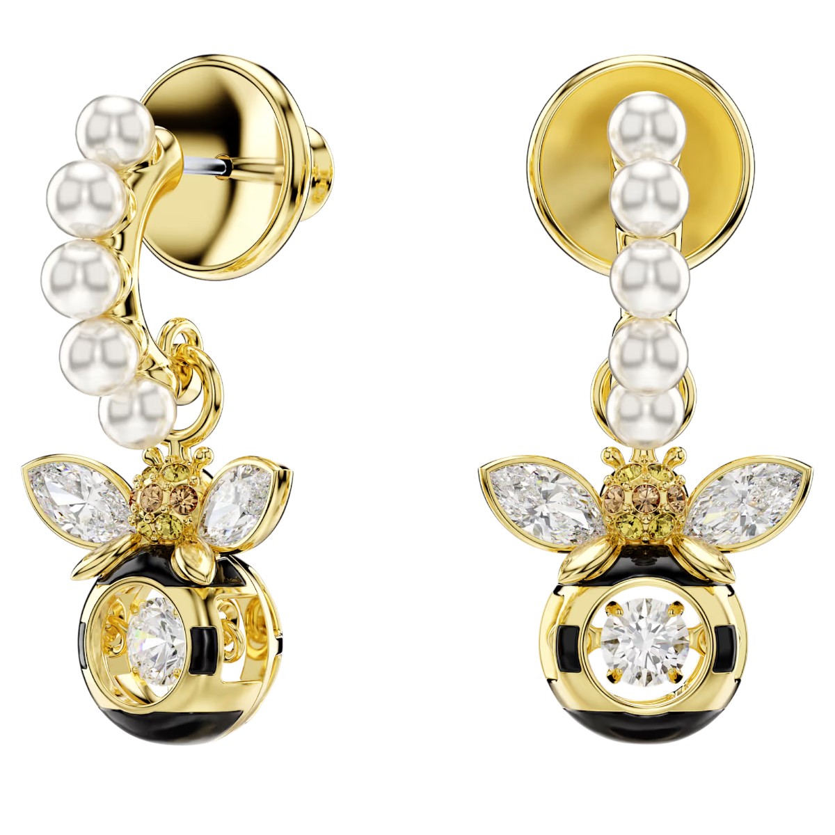 Swarovski Bee Crystal Pearl Mixed Cuts Idyllia Drop Earrings, Multicolored and Gold Tone Plated