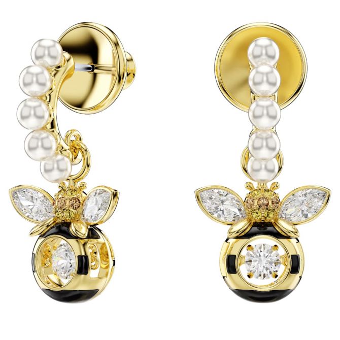 Swarovski Bee Crystal Pearl Mixed Cuts Idyllia Drop Earrings, Multicolored and Gold Tone Plated
