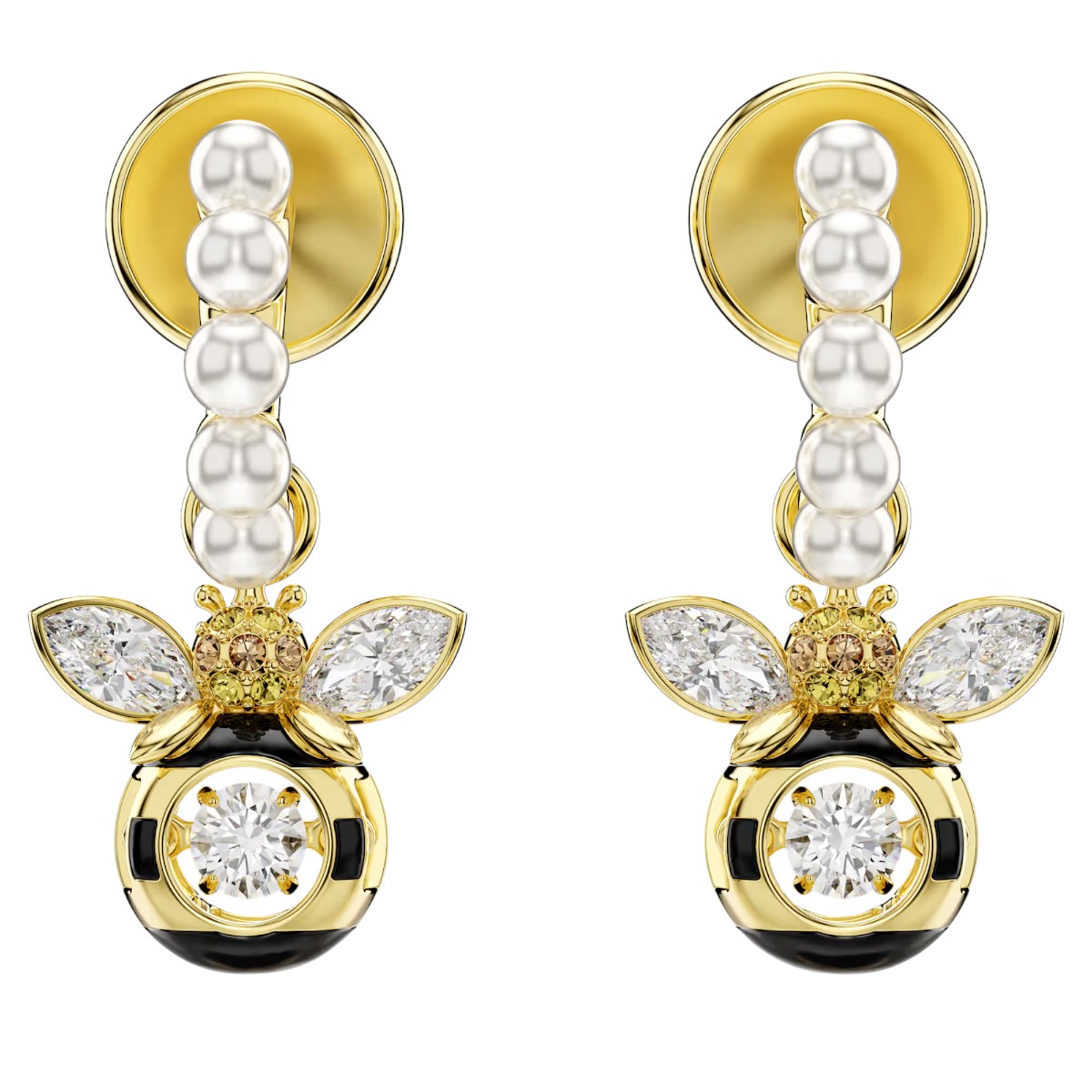 Swarovski Bee Crystal Pearl Mixed Cuts Idyllia Drop Earrings, Multicolored and Gold Tone Plated