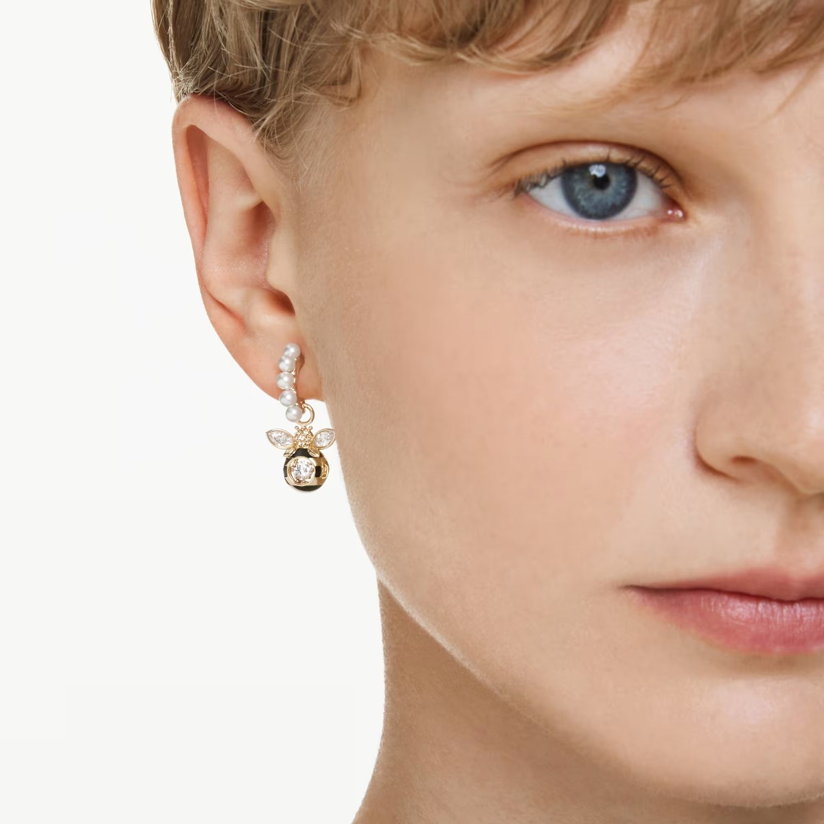 Swarovski Bee Crystal Pearl Mixed Cuts Idyllia Drop Earrings, Multicolored and Gold Tone Plated